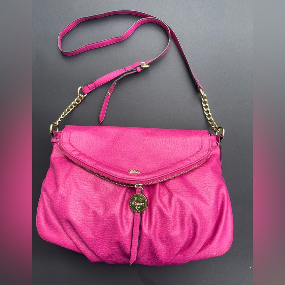Juicy Couture Crossbody/Shoulder Bag Purse Barbie hot pink pebble leather